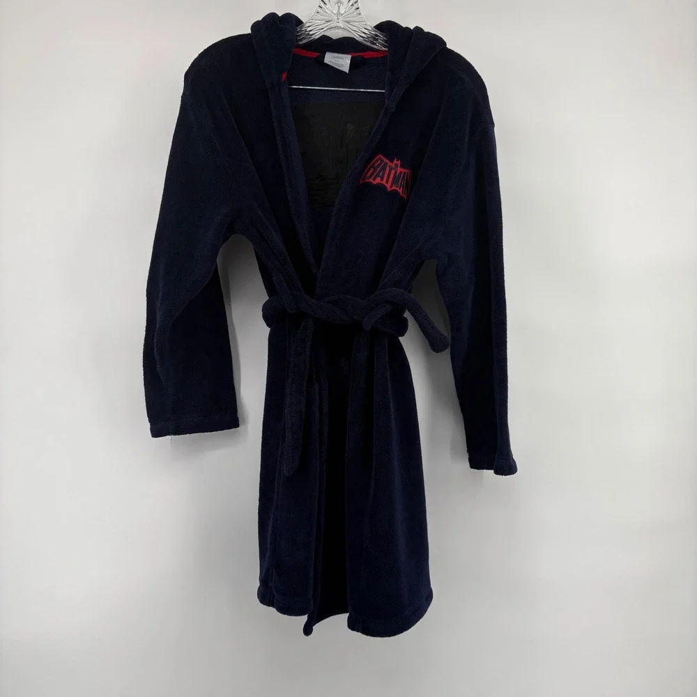 Gap Kids DC Batman Robe Navy Uniform Hooded Bathrobe Size 14 Fleece Soft Plush - Picture 2 of 7